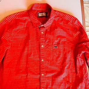 Mens Lacoste Long Sleeve Button Up Shirt. Orange checker size XL